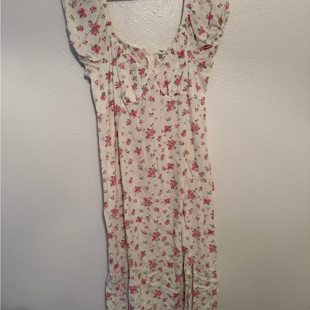 No Boundaries Cream Dress with Pink Floral Pattern